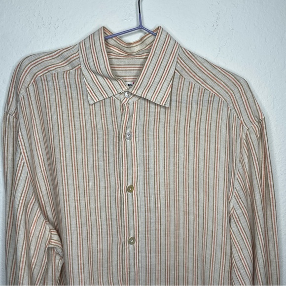 Kiton Mens Tan Striped 100% Linen Button Down Shirt Size 41 - Picture 2 of 10